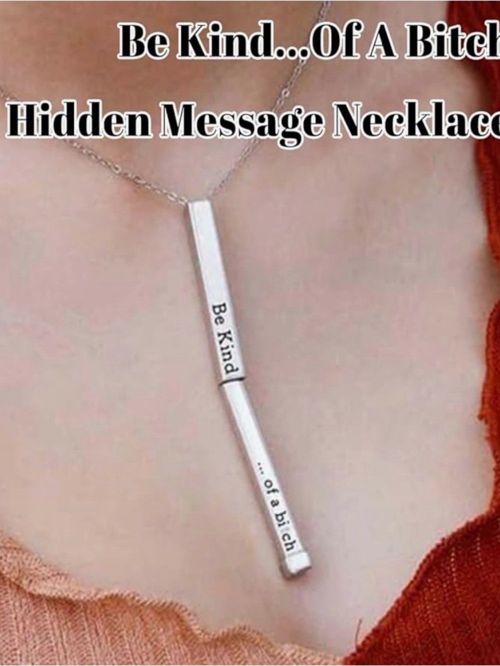 Be Kind... Of A …. Silver Hidden Message Bar Necklace